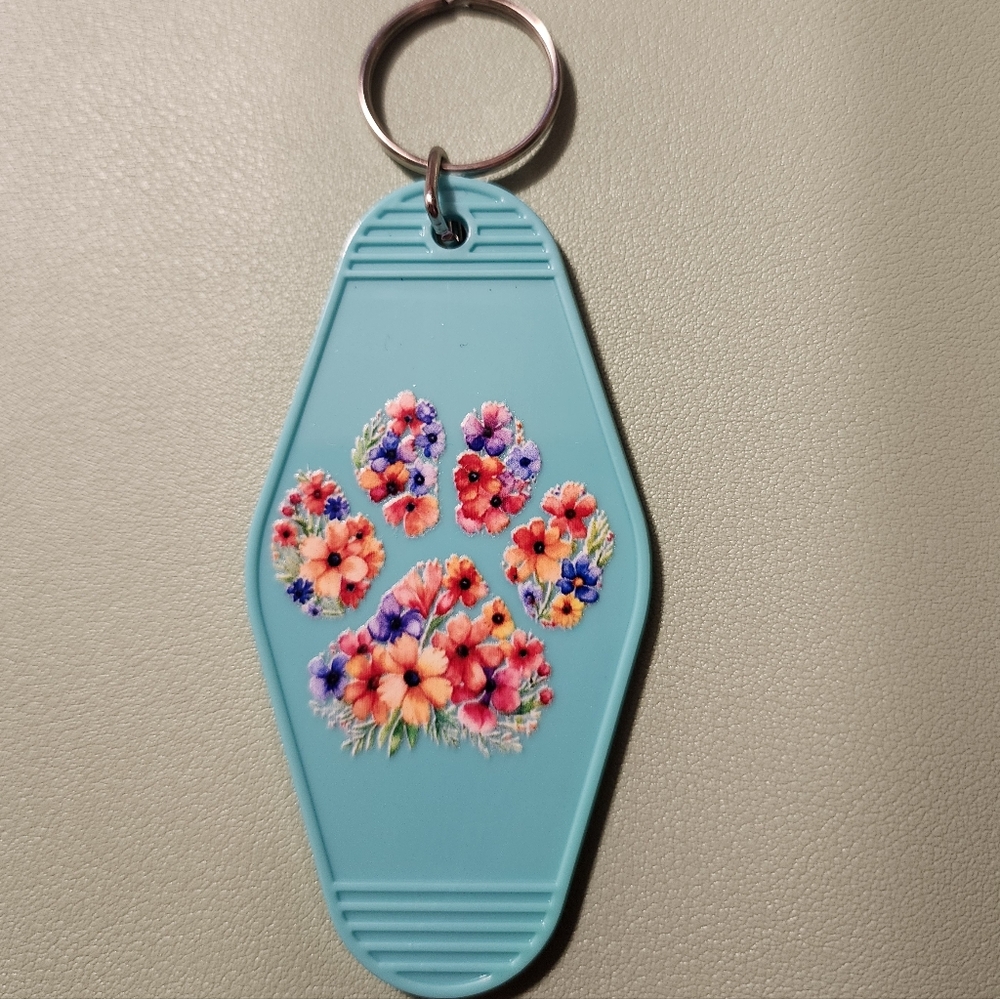 Floral Keychain with Paw Print Design